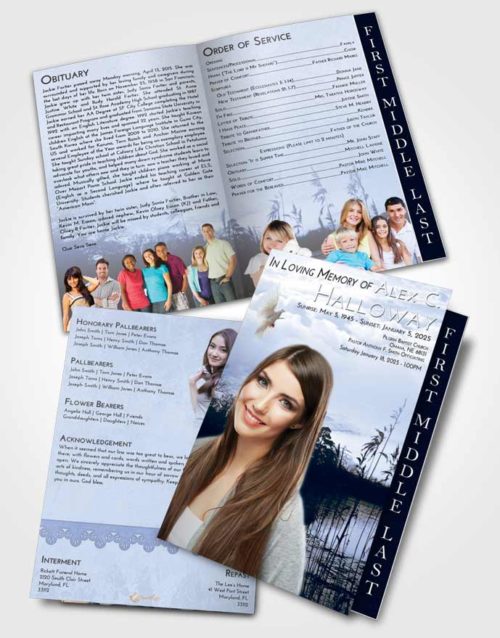 2 Page Graduated Step Fold Funeral Program Template Brochure Splendid Serenity Lake
