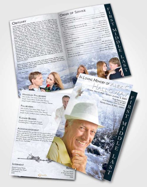 2 Page Graduated Step Fold Funeral Program Template Brochure Splendid Silver Stream