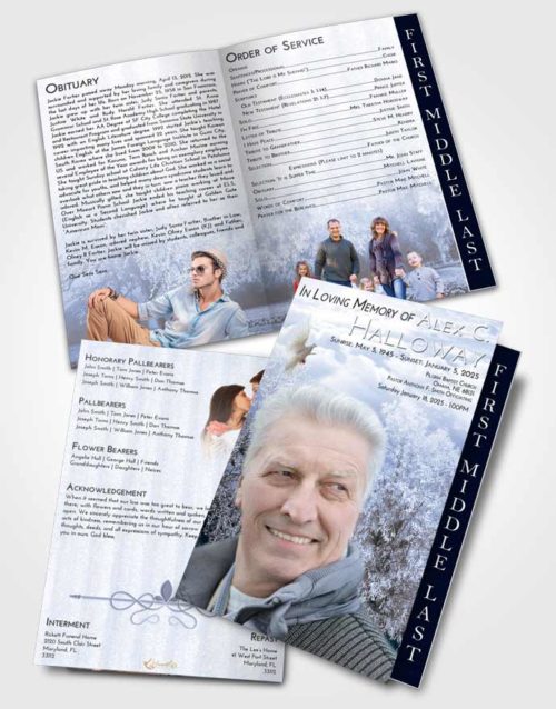2 Page Graduated Step Fold Funeral Program Template Brochure Splendid Snowy Love