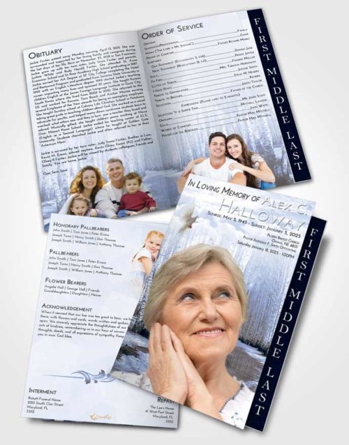 2 Page Graduated Step Fold Funeral Program Template Brochure Splendid Snowy Stream