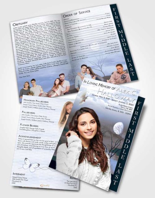 2 Page Graduated Step Fold Funeral Program Template Brochure Splendid Soft Moonlight