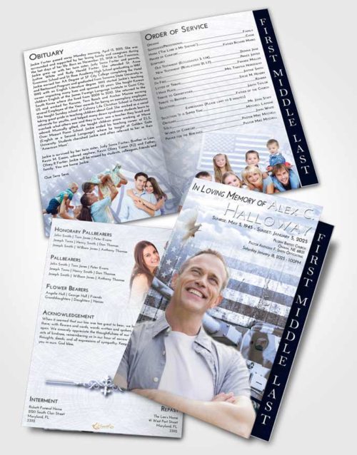 2 Page Graduated Step Fold Funeral Program Template Brochure Splendid Soldier on Duty