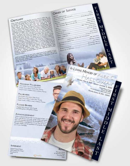 2 Page Graduated Step Fold Funeral Program Template Brochure Splendid Summer Waves