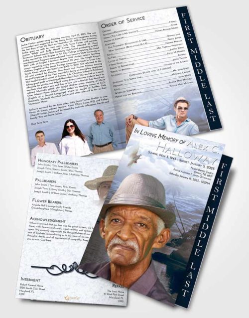 2 Page Graduated Step Fold Funeral Program Template Brochure Splendid Tropical Beach