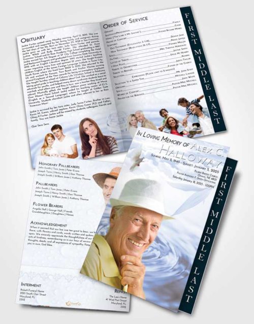 2 Page Graduated Step Fold Funeral Program Template Brochure Splendid Water Droplet