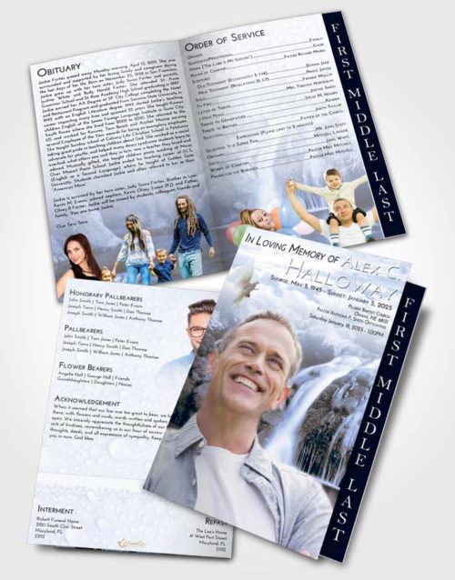 2 Page Graduated Step Fold Funeral Program Template Brochure Splendid Waterfall Paradise