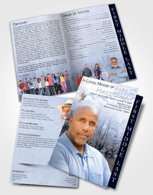 2 Page Graduated Step Fold Funeral Program Template Brochure Splendid Winter Pond
