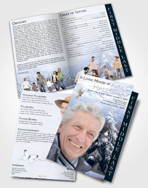 2 Page Graduated Step Fold Funeral Program Template Brochure Splendid Winter Wonderland