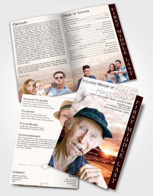 2 Page Graduated Step Fold Funeral Program Template Brochure Strawberry Love Baseball Stadium