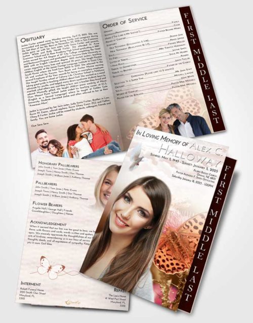 2 Page Graduated Step Fold Funeral Program Template Brochure Strawberry Love Butterfly Peace