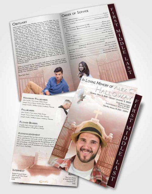 2 Page Graduated Step Fold Funeral Program Template Brochure Strawberry Love Clear Gates For Heaven