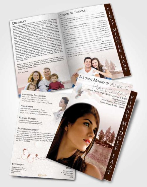 2 Page Graduated Step Fold Funeral Program Template Brochure Strawberry Love Coral Waters