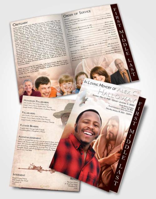 2 Page Graduated Step Fold Funeral Program Template Brochure Strawberry Love Faith in Jesus