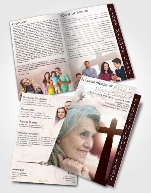 2 Page Graduated Step Fold Funeral Program Template Brochure Strawberry Love Faith in the Cross