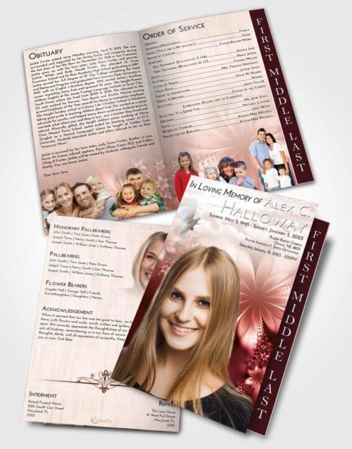 2 Page Graduated Step Fold Funeral Program Template Brochure Strawberry Love Floral Lust