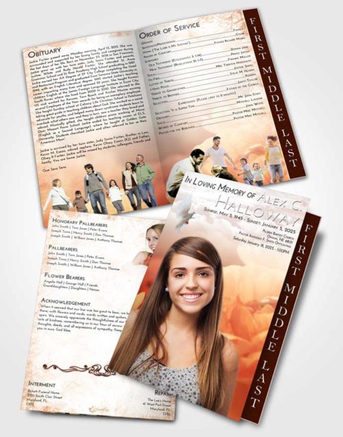 2 Page Graduated Step Fold Funeral Program Template Brochure Strawberry Love Floral Paradise