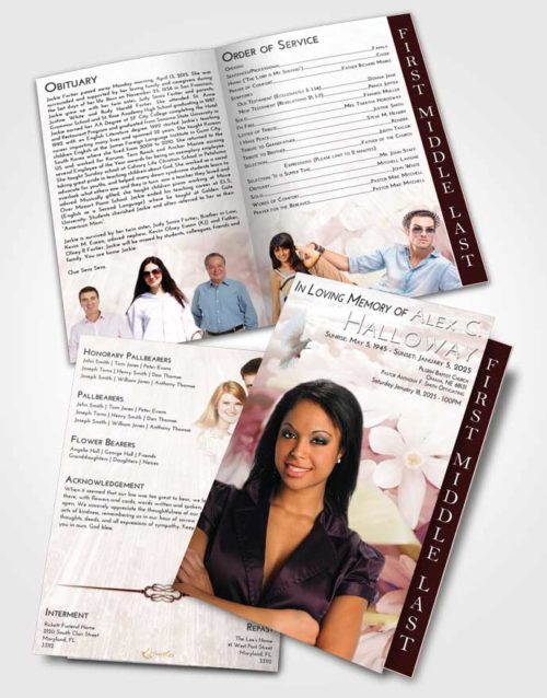 2 Page Graduated Step Fold Funeral Program Template Brochure Strawberry Love Floral Serenity