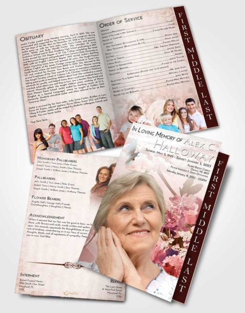 2 Page Graduated Step Fold Funeral Program Template Brochure Strawberry Love Floral Wonderland