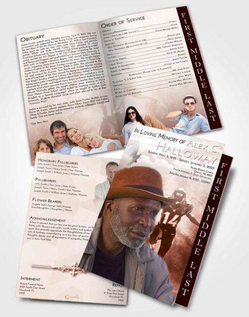 2 Page Graduated Step Fold Funeral Program Template Brochure Strawberry Love Football Serenity