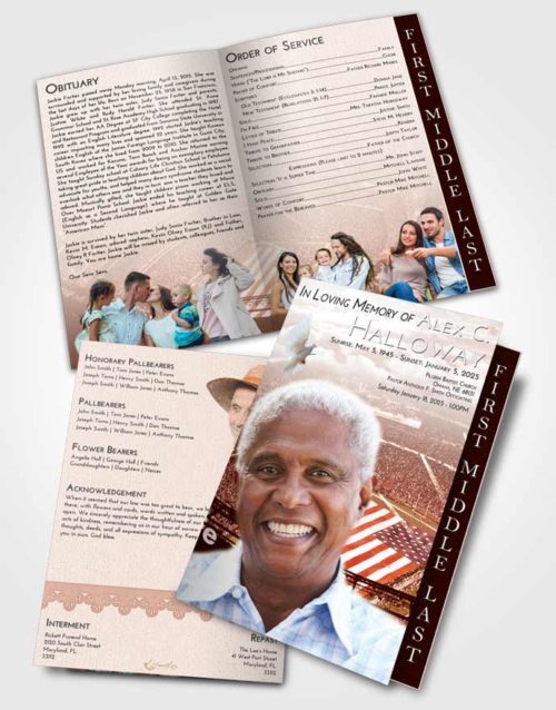 2 Page Graduated Step Fold Funeral Program Template Brochure Strawberry Love Football Stadium