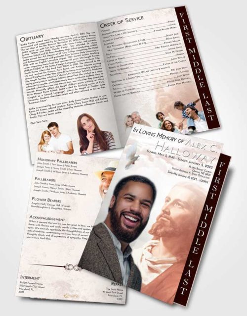 2 Page Graduated Step Fold Funeral Program Template Brochure Strawberry Love Gaze of Jesus