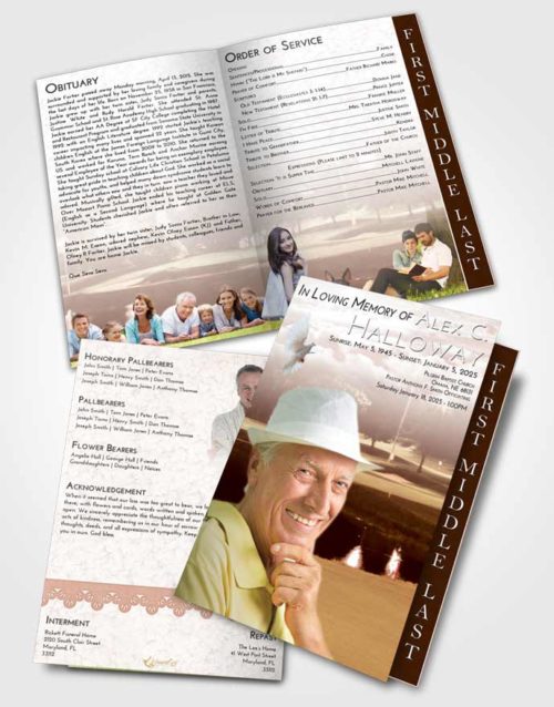 2 Page Graduated Step Fold Funeral Program Template Brochure Strawberry Love Golf Paradise