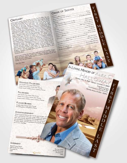 2 Page Graduated Step Fold Funeral Program Template Brochure Strawberry Love Golfing Sandtrap