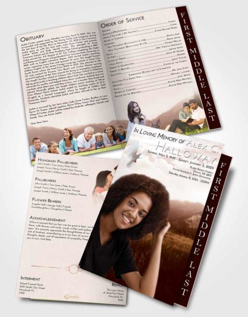 2 Page Graduated Step Fold Funeral Program Template Brochure Strawberry Love Graceful Mountains