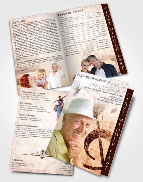 2 Page Graduated Step Fold Funeral Program Template Brochure Strawberry Love Harmonica