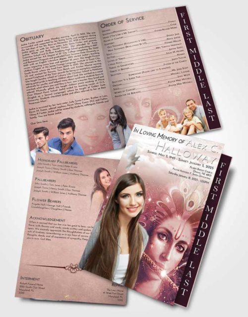 2 Page Graduated Step Fold Funeral Program Template Brochure Strawberry Love Hindu Desire