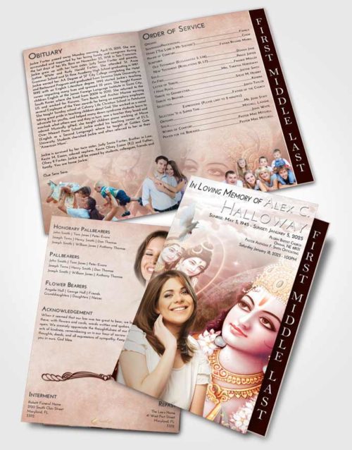 2 Page Graduated Step Fold Funeral Program Template Brochure Strawberry Love Hindu Majesty