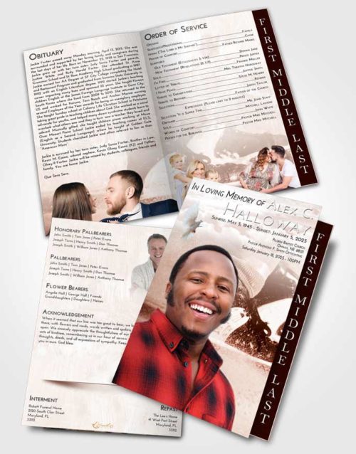 2 Page Graduated Step Fold Funeral Program Template Brochure Strawberry Love Hockey Skates