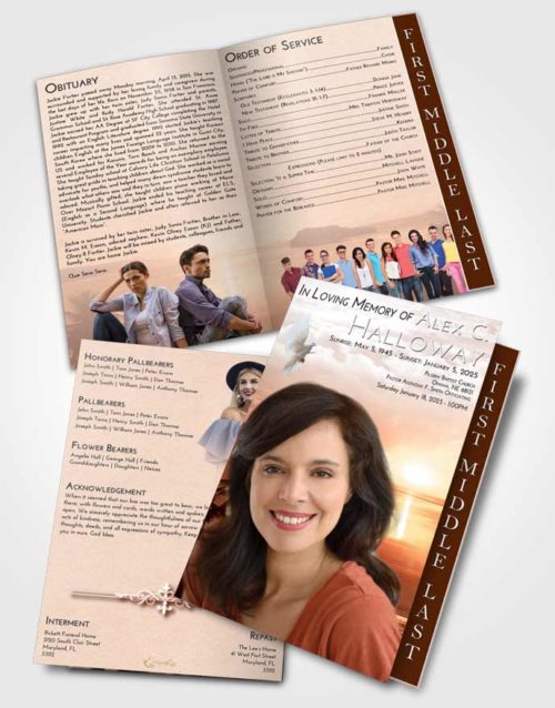 2 Page Graduated Step Fold Funeral Program Template Brochure Strawberry Love Italian Sun