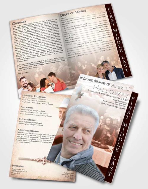 2 Page Graduated Step Fold Funeral Program Template Brochure Strawberry Love Jesus Last Supper