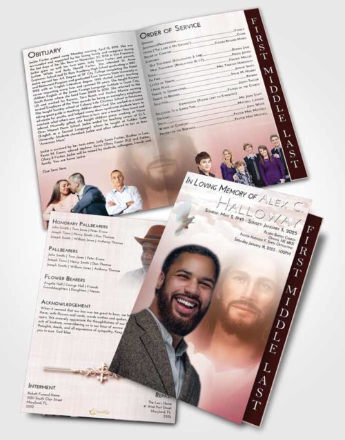 2 Page Graduated Step Fold Funeral Program Template Brochure Strawberry Love Jesus in Heaven