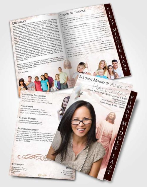 2 Page Graduated Step Fold Funeral Program Template Brochure Strawberry Love Jesus in the Clouds