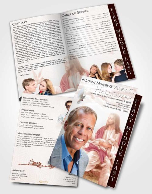 2 Page Graduated Step Fold Funeral Program Template Brochure Strawberry Love Jesus in the Sky
