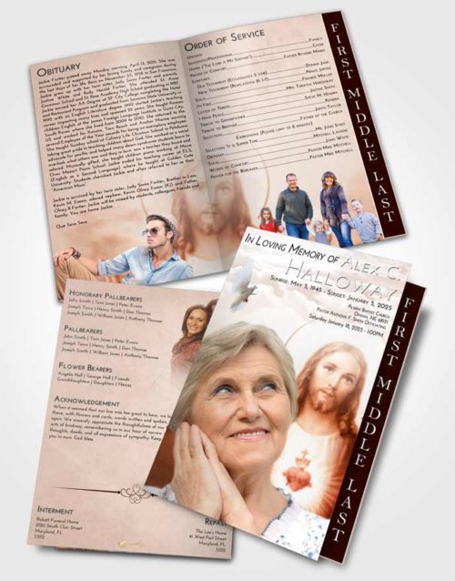 2 Page Graduated Step Fold Funeral Program Template Brochure Strawberry Love Jesus our Lord