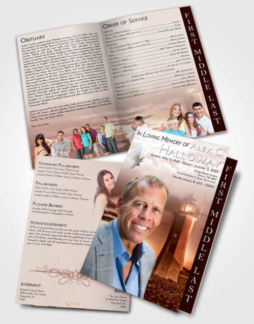2 Page Graduated Step Fold Funeral Program Template Brochure Strawberry Love Lighthouse Magnificence