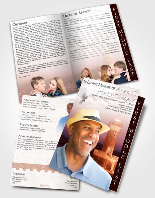2 Page Graduated Step Fold Funeral Program Template Brochure Strawberry Love Lighthouse Majesty