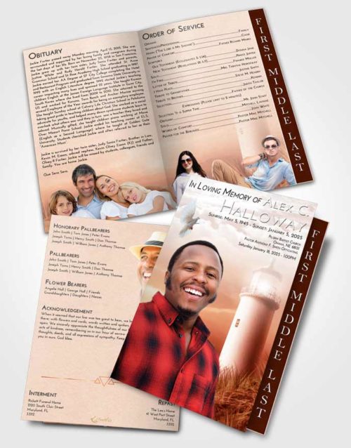 2 Page Graduated Step Fold Funeral Program Template Brochure Strawberry Love Lighthouse Serenity