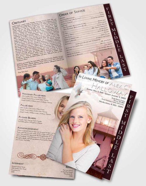 2 Page Graduated Step Fold Funeral Program Template Brochure Strawberry Love Lighthouse Surprise