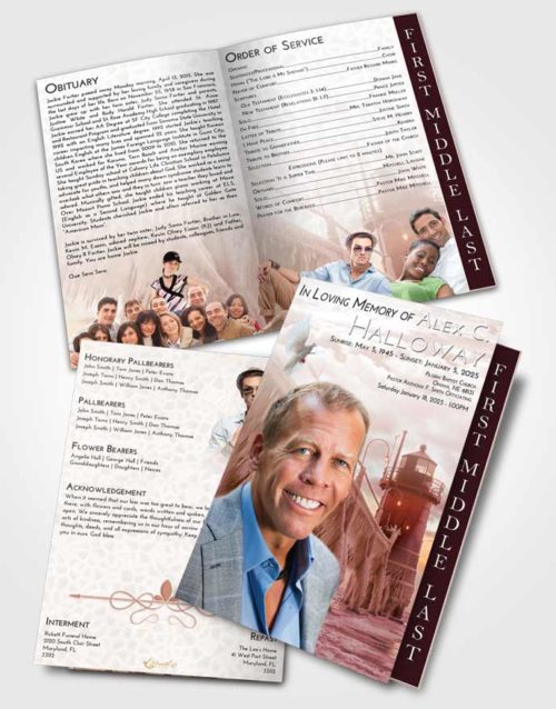 2 Page Graduated Step Fold Funeral Program Template Brochure Strawberry Love Lighthouse Tranquility