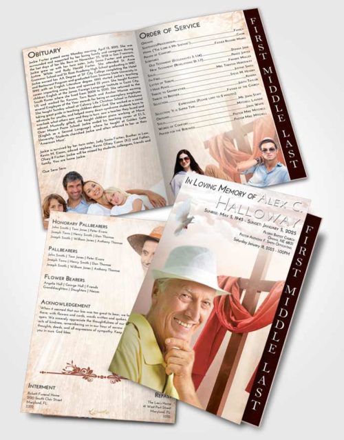 2 Page Graduated Step Fold Funeral Program Template Brochure Strawberry Love Loving Cross