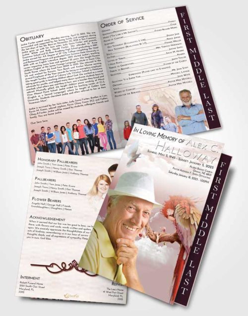 2 Page Graduated Step Fold Funeral Program Template Brochure Strawberry Love Magical Parrot