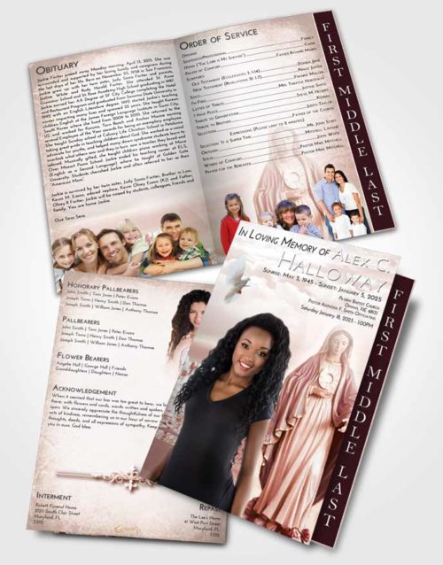 2 Page Graduated Step Fold Funeral Program Template Brochure Strawberry Love Mary Full of Grace