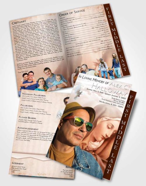 2 Page Graduated Step Fold Funeral Program Template Brochure Strawberry Love Mary Mother in Heaven