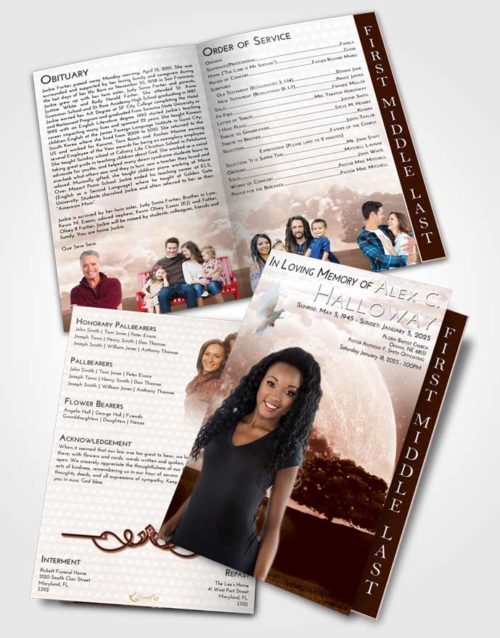 2 Page Graduated Step Fold Funeral Program Template Brochure Strawberry Love Moon Gaze
