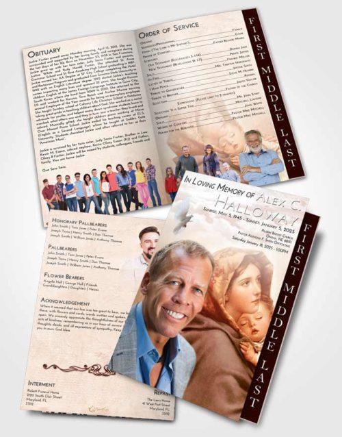2 Page Graduated Step Fold Funeral Program Template Brochure Strawberry Love Mother Mary