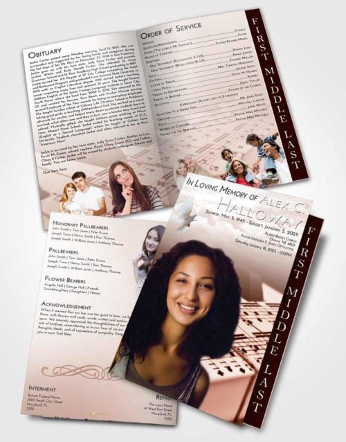 2 Page Graduated Step Fold Funeral Program Template Brochure Strawberry Love Piano Desire